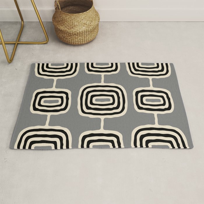 Mid Century Modern Atomic Rings Pattern 233 Black Beige and Gray Rug Gallery Image 1