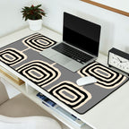 Mid Century Modern Atomic Rings Pattern 233 Black Beige and Gray Desk Mat Gallery Image 2