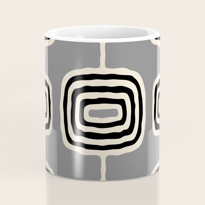 Mid Century Modern Atomic Rings Pattern 233 Black Beige and Gray Coffee Mug Gallery Image 4