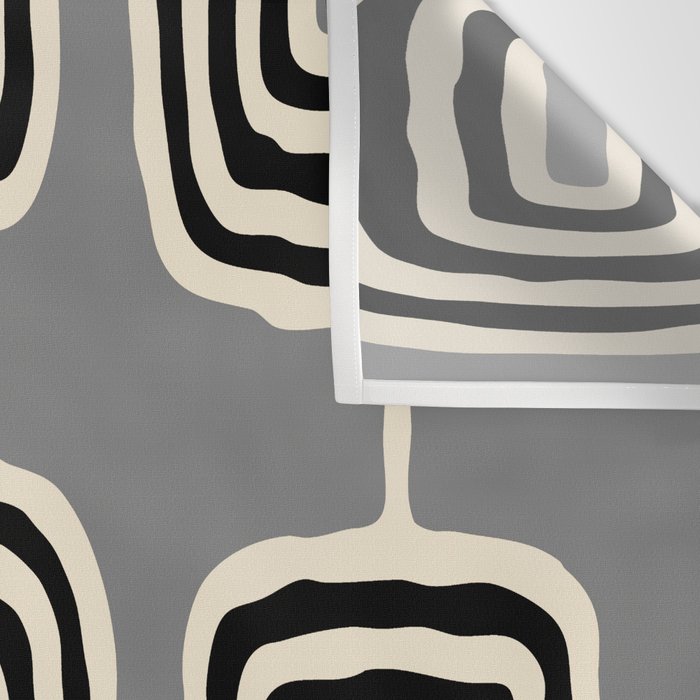 Mid Century Modern Atomic Rings Pattern 233 Black Beige and Gray Wall Tapestry Gallery Image 3