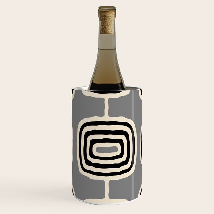 Mid Century Modern Atomic Rings Pattern 233 Black Beige and Gray Wine Chiller Gallery Image 1