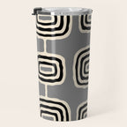 Mid Century Modern Atomic Rings Pattern 233 Black Beige and Gray Travel Mug Gallery Image 3