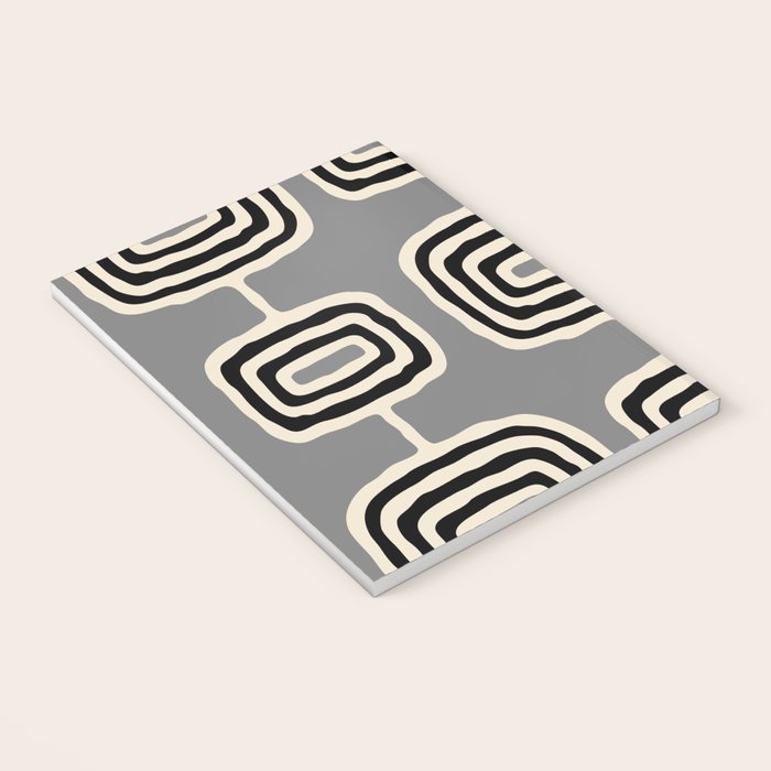 Mid Century Modern Atomic Rings Pattern 233 Black Beige and Gray Notebook Gallery Image 3