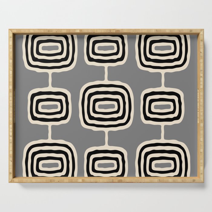 Mid Century Modern Atomic Rings Pattern 233 Black Beige and Gray Serving Tray Gallery Image 1