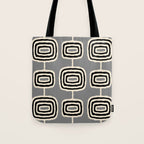 Mid Century Modern Atomic Rings Pattern 233 Black Beige and Gray Tote Bag Gallery Image 1