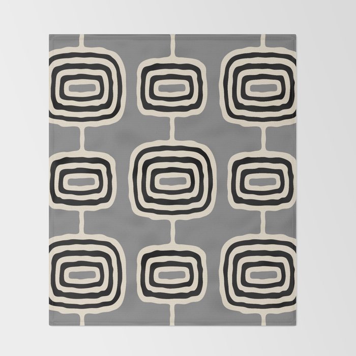 Mid Century Modern Atomic Rings Pattern 233 Black Beige and Gray Throw Blanket Gallery Image 2