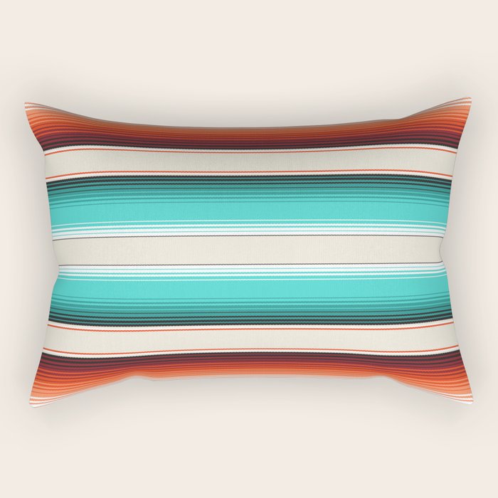 Navajo White, Turquoise and Burnt Orange Southwest Serape Blanket Stripes Rectangular Pillow Gallery Image 1