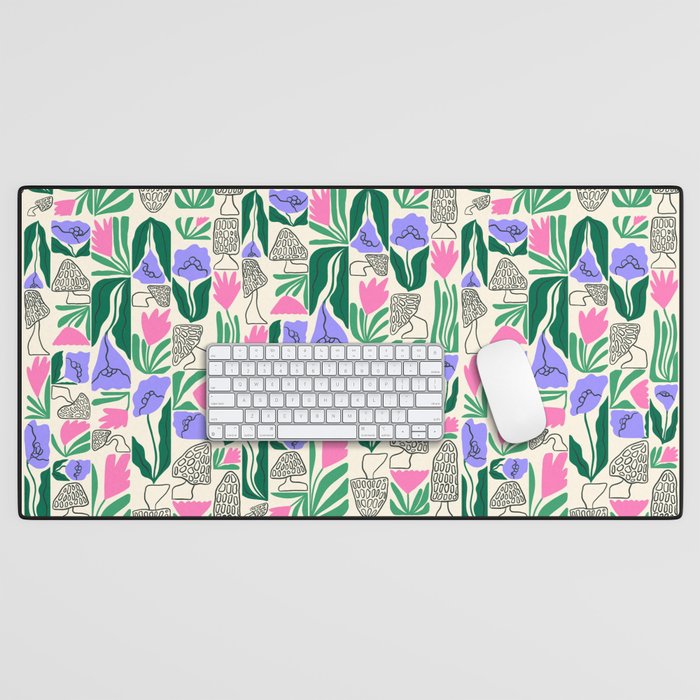 Spring Morels and Flowers Pattern Desk Mat Gallery Image 1
