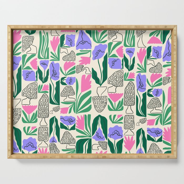 Spring Morels and Flowers Pattern Serving Tray Gallery Image 1