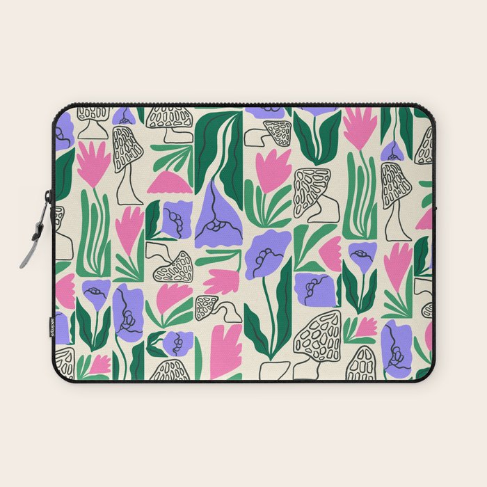Spring Morels and Flowers Pattern Laptop Sleeve Gallery Image 1
