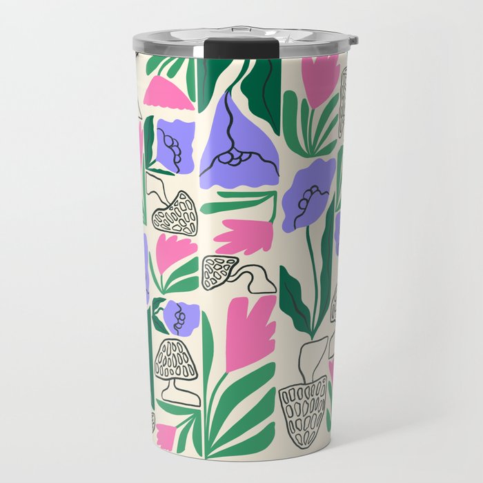 Spring Morels and Flowers Pattern Travel Mug Gallery Image 1