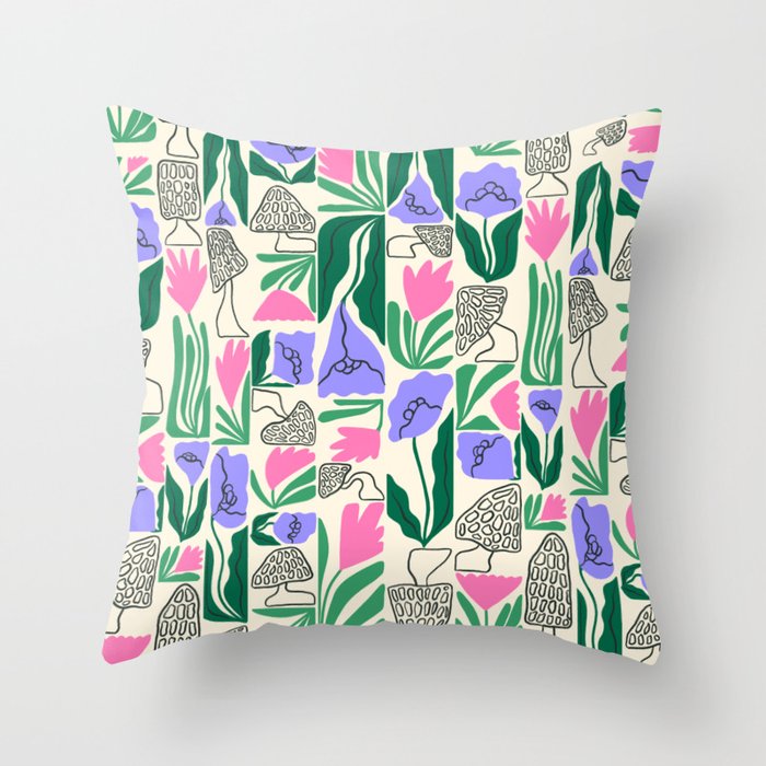 Spring Morels and Flowers Pattern Throw Pillow Gallery Image 1