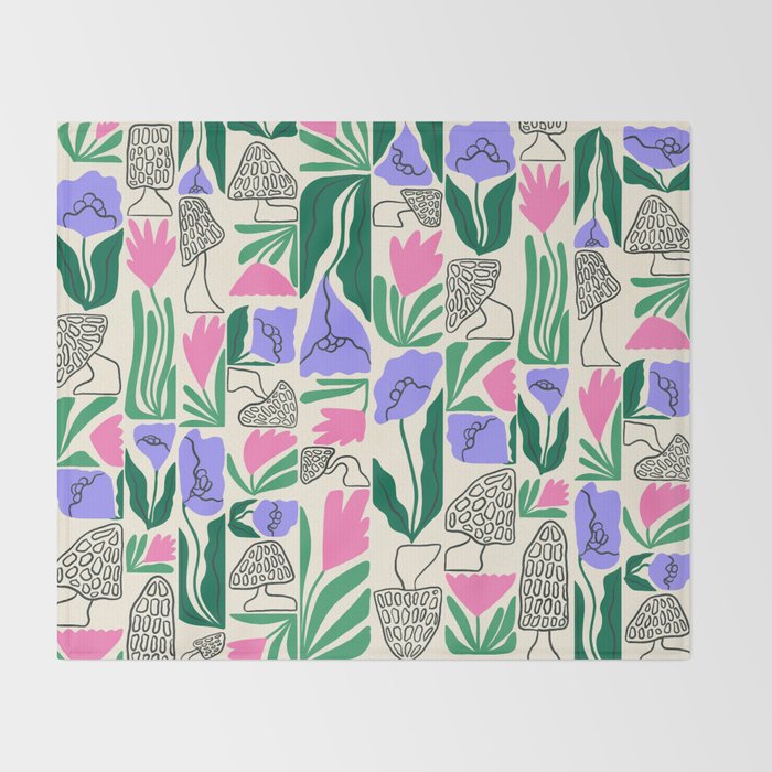 Spring Morels and Flowers Pattern Throw Blanket Gallery Image 2