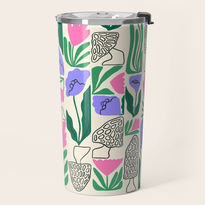 Spring Morels and Flowers Pattern Travel Mug Gallery Image 2