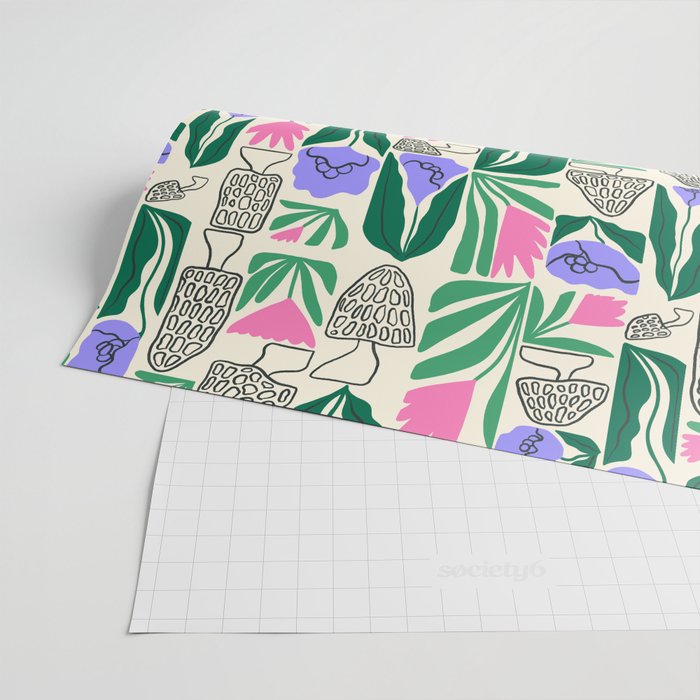 Spring Morels and Flowers Pattern Wrapping Paper Gallery Image 2