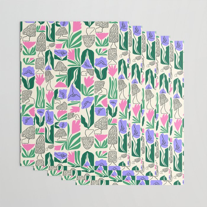 Spring Morels and Flowers Pattern Wrapping Paper Gallery Image 3