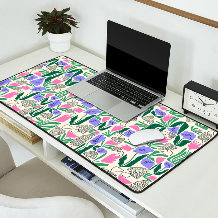 Spring Morels and Flowers Pattern Desk Mat Gallery Image 2