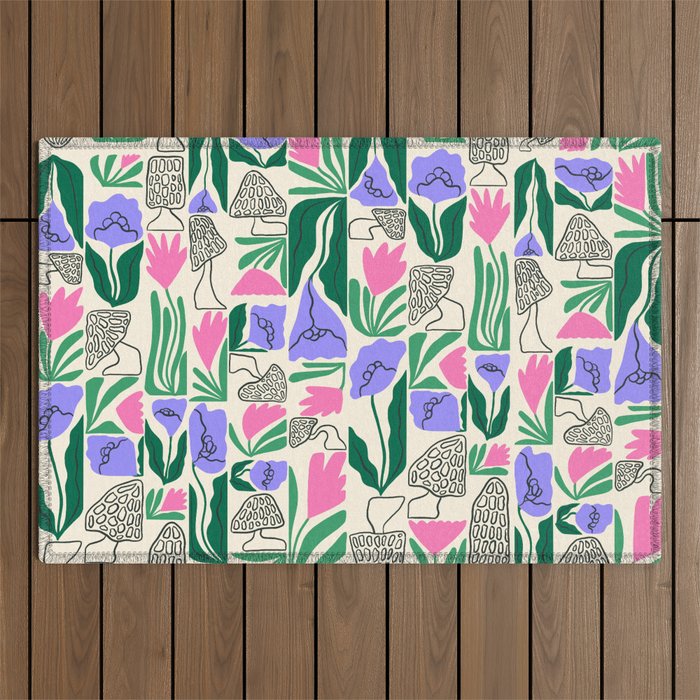 Spring Morels and Flowers Pattern Outdoor Rug Gallery Image 1