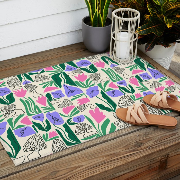 Spring Morels and Flowers Pattern Outdoor Rug Gallery Image 2
