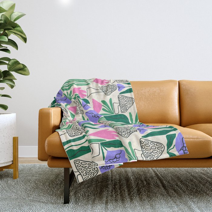Spring Morels and Flowers Pattern Throw Blanket Gallery Image 1