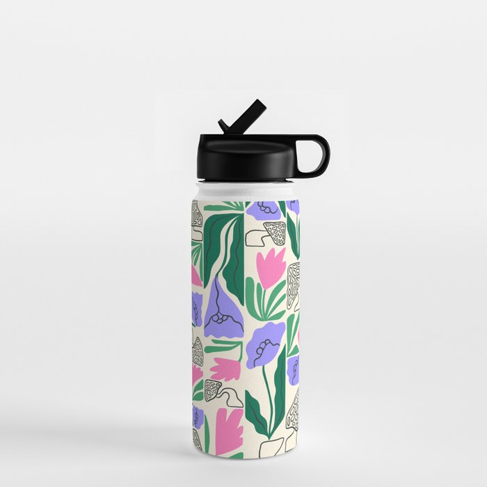 Spring Morels and Flowers Pattern Water Bottle Gallery Image 1