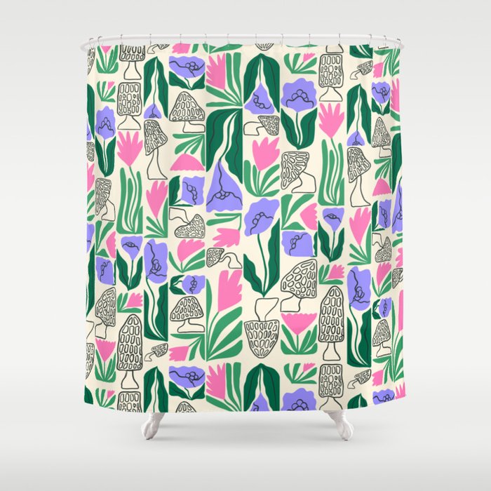 Spring Morels and Flowers Pattern Shower Curtain Gallery Image 1