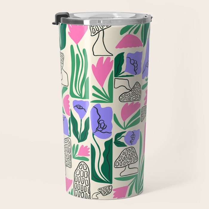 Spring Morels and Flowers Pattern Travel Mug Gallery Image 3