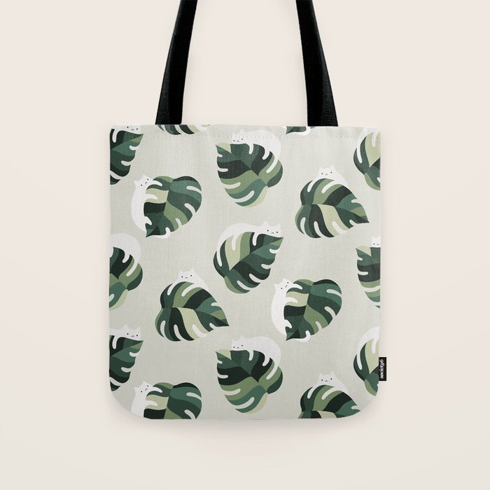 Cat and Plant Pattern 3 Tote Bag Gallery Image 1