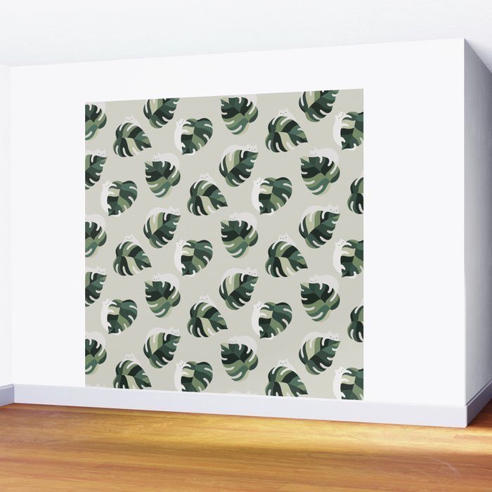 Cat and Plant Pattern 3 Wall Mural Gallery Image 2