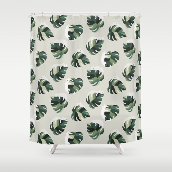 Cat and Plant Pattern 3 Shower Curtain Gallery Image 1