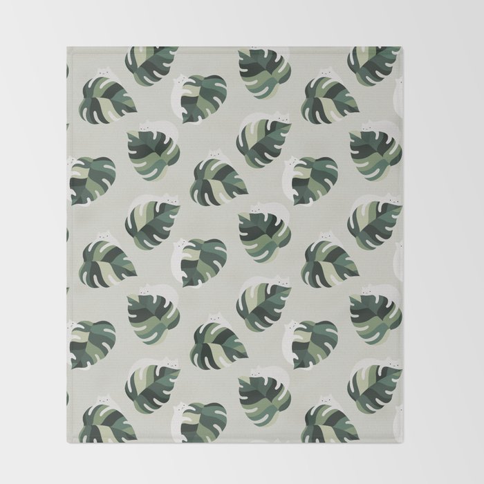 Cat and Plant Pattern 3 Throw Blanket Gallery Image 2