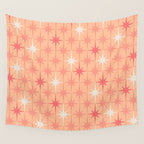 Mid Century Modern Atomic Age Starburst Pattern Peach and Pink Pastel Wall Tapestry Gallery Image 4
