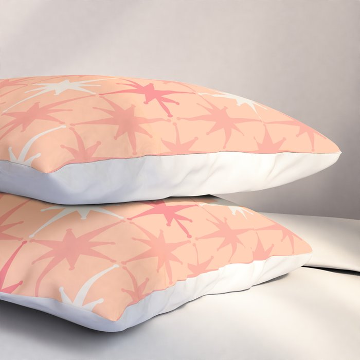 Mid Century Modern Atomic Age Starburst Pattern Peach and Pink Pastel Pillow Sham Gallery Image 3