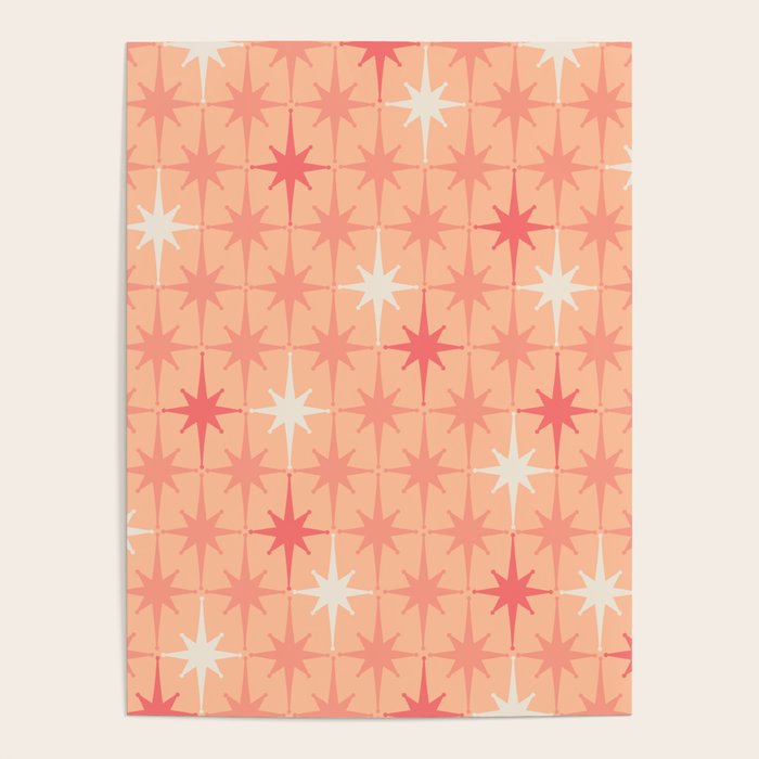 Mid Century Modern Atomic Age Starburst Pattern Peach and Pink Pastel Poster Gallery Image 1