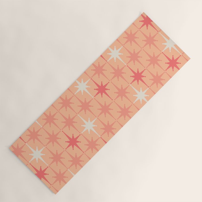 Mid Century Modern Atomic Age Starburst Pattern Peach and Pink Pastel Yoga Mat Gallery Image 1
