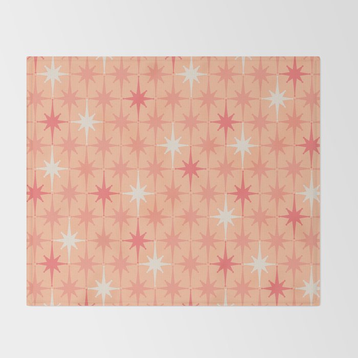 Mid Century Modern Atomic Age Starburst Pattern Peach and Pink Pastel Throw Blanket Gallery Image 2