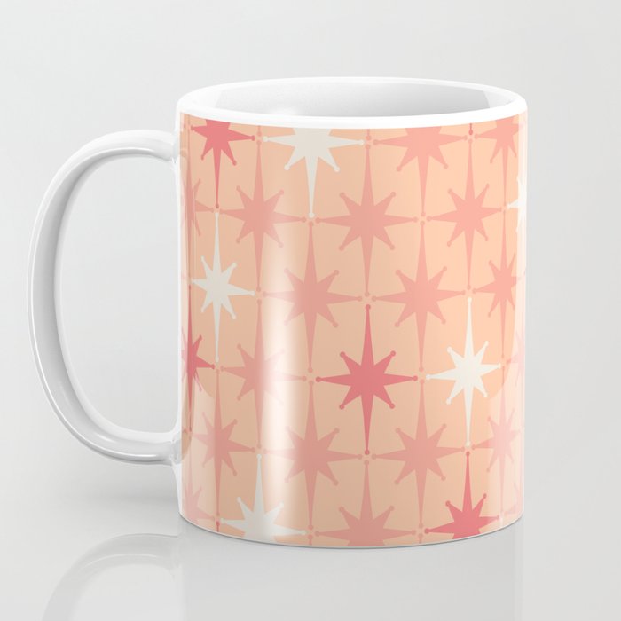 Mid Century Modern Atomic Age Starburst Pattern Peach and Pink Pastel Coffee Mug Gallery Image 3