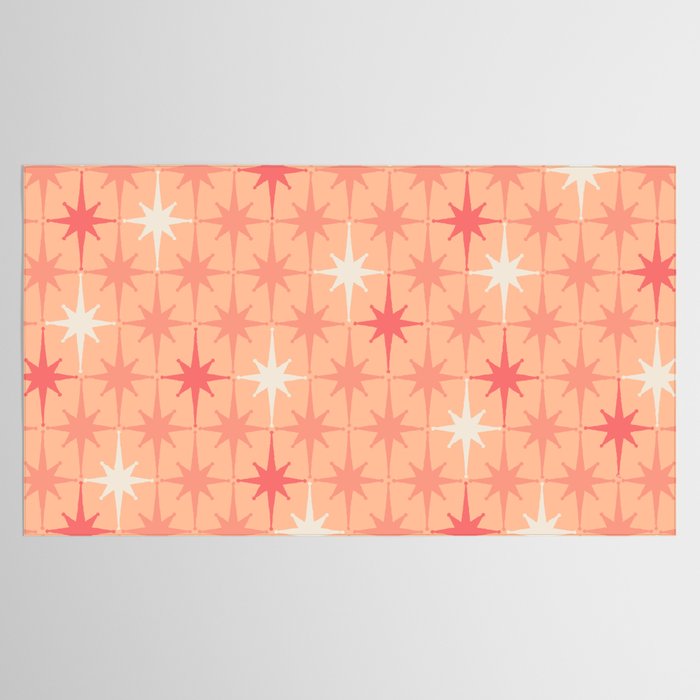 Mid Century Modern Atomic Age Starburst Pattern Peach and Pink Pastel Tablecloth Gallery Image 2