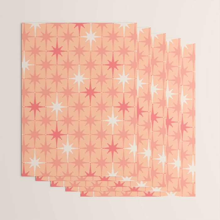 Mid Century Modern Atomic Age Starburst Pattern Peach and Pink Pastel Wrapping Paper Gallery Image 3