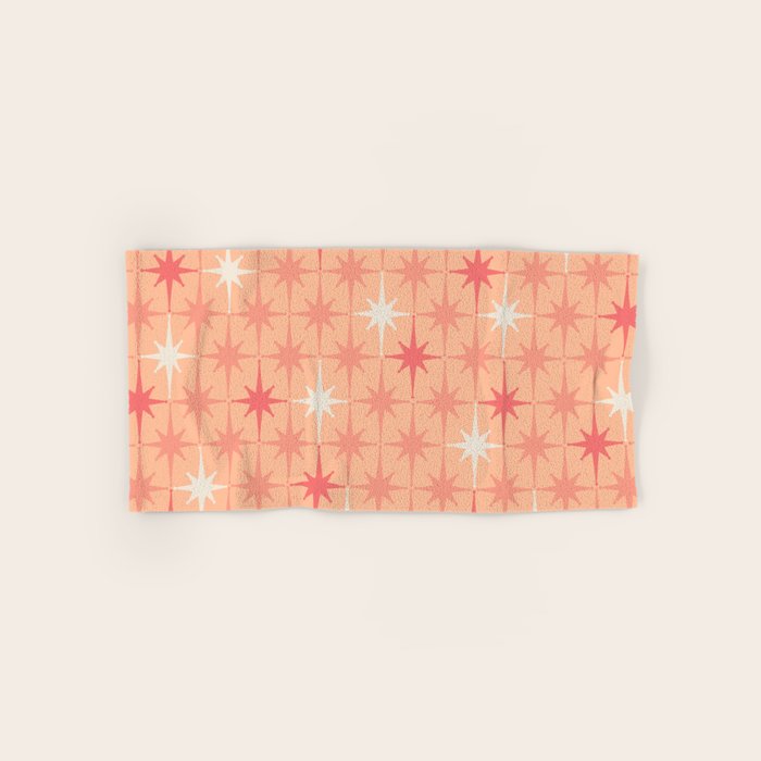 Mid Century Modern Atomic Age Starburst Pattern Peach and Pink Pastel Bath Towel Gallery Image 1