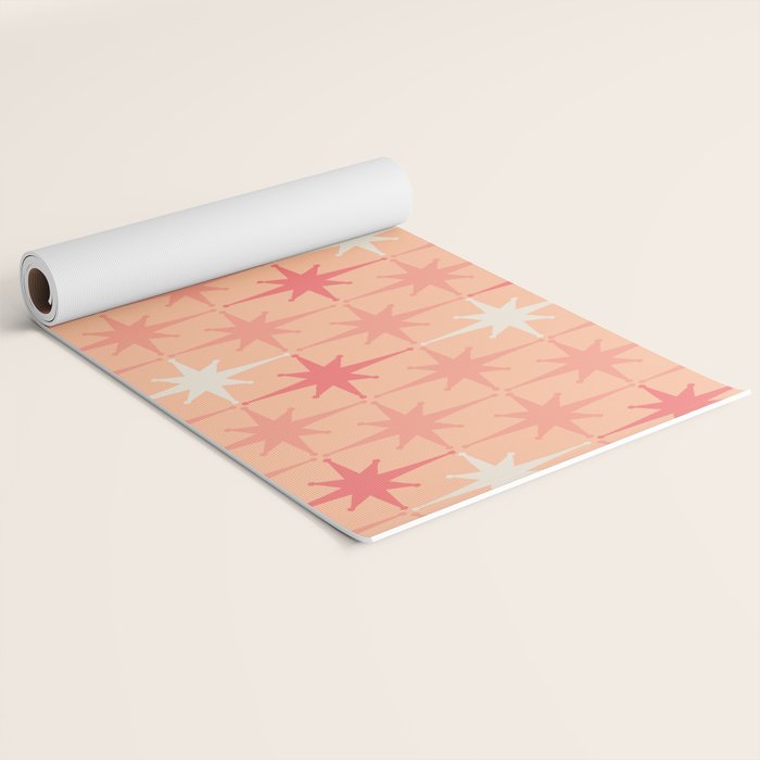 Mid Century Modern Atomic Age Starburst Pattern Peach and Pink Pastel Yoga Mat Gallery Image 2