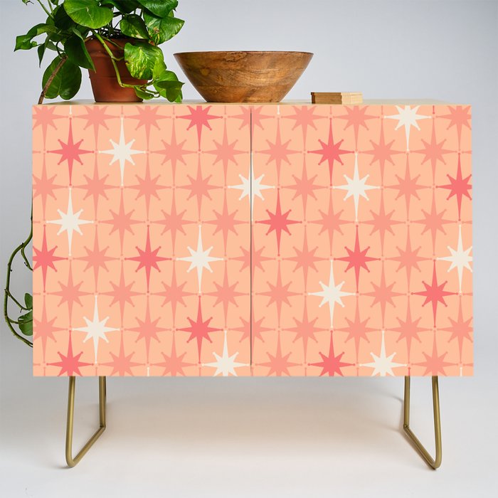 Mid Century Modern Atomic Age Starburst Pattern Peach and Pink Pastel Credenza Gallery Image 1