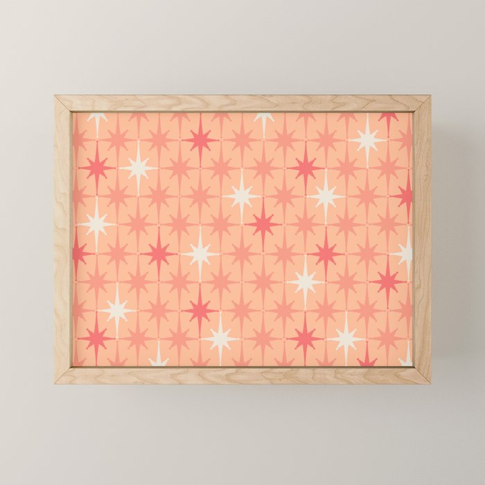Mid Century Modern Atomic Age Starburst Pattern Peach and Pink Pastel Mini Art Print Gallery Image 1