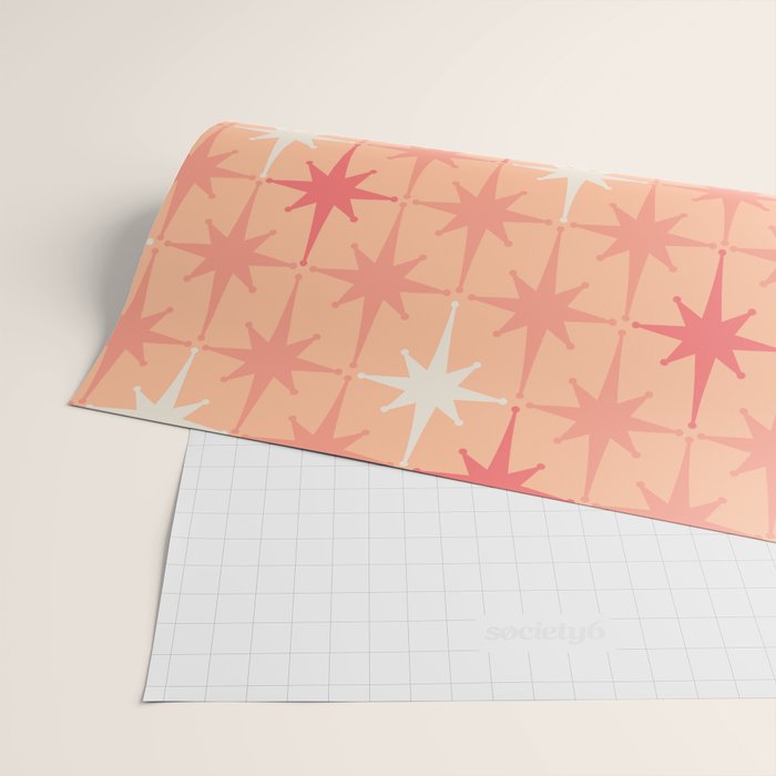 Mid Century Modern Atomic Age Starburst Pattern Peach and Pink Pastel Wrapping Paper Gallery Image 2