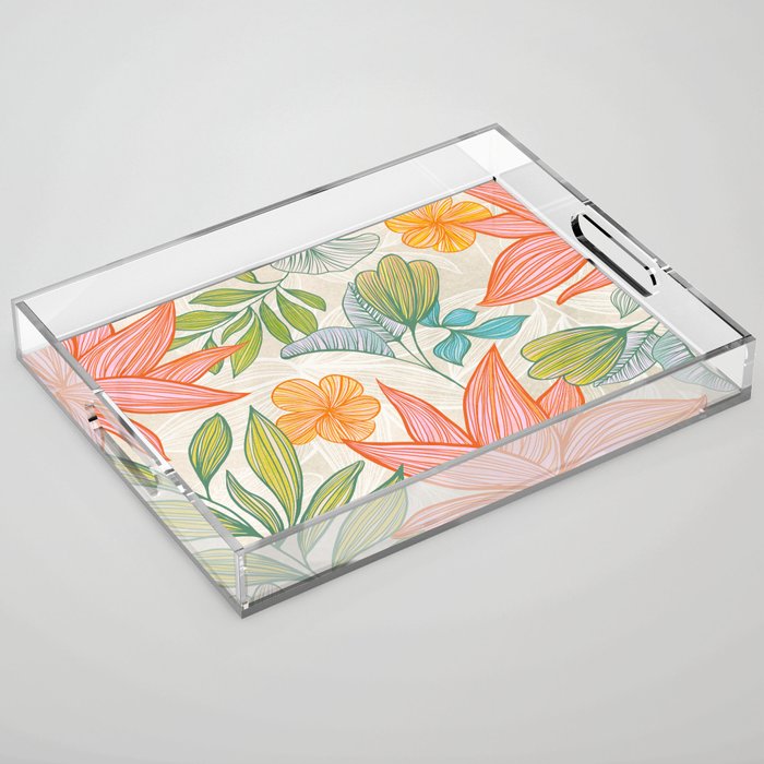 Exotic Tropical Flower Pattern Acrylic Tray Gallery Image 1