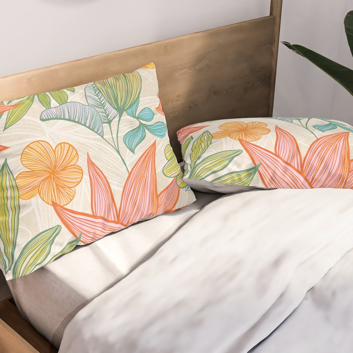 Exotic Tropical Flower Pattern Pillow Sham Gallery Image 2