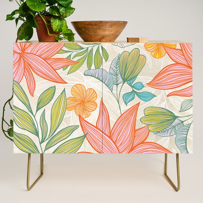 Exotic Tropical Flower Pattern Credenza Gallery Image 1