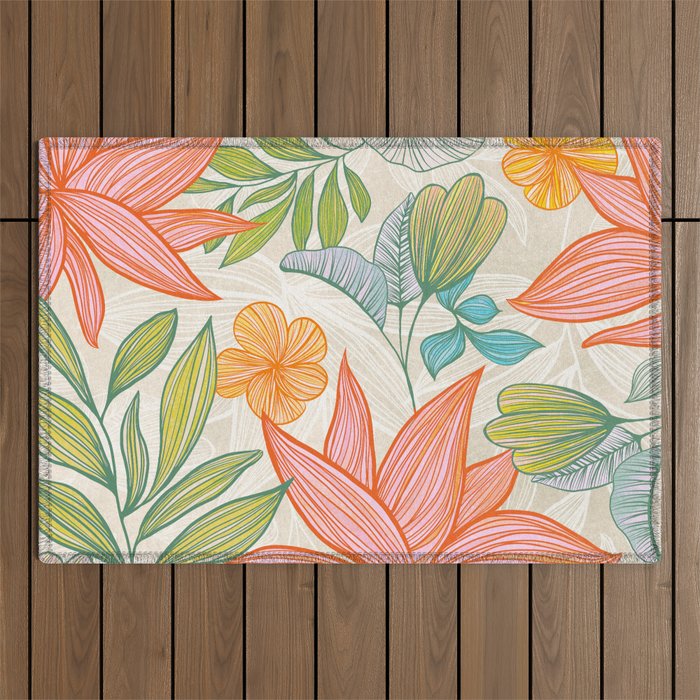 Exotic Tropical Flower Pattern Outdoor Rug Gallery Image 1