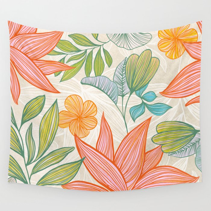 Exotic Tropical Flower Pattern Wall Tapestry Gallery Image 4
