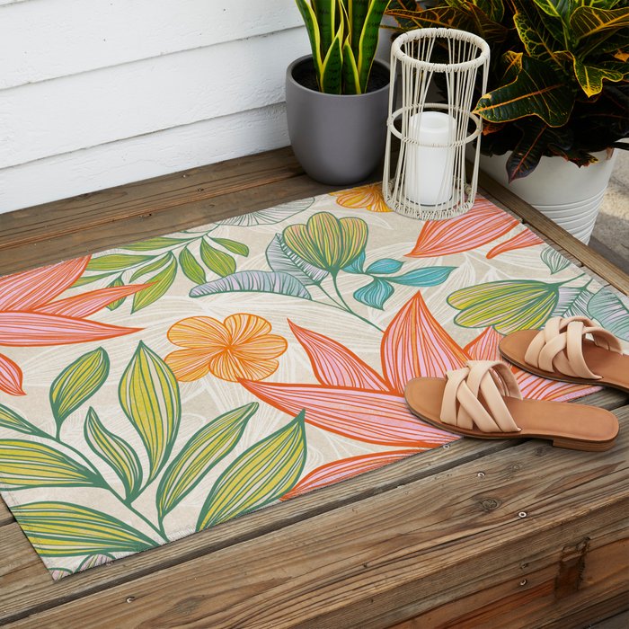 Exotic Tropical Flower Pattern Outdoor Rug Gallery Image 2